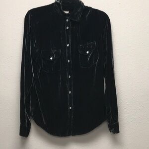 Pete & Greta for Johnny Was Black Velvet Button Down Blouse with snap buttons